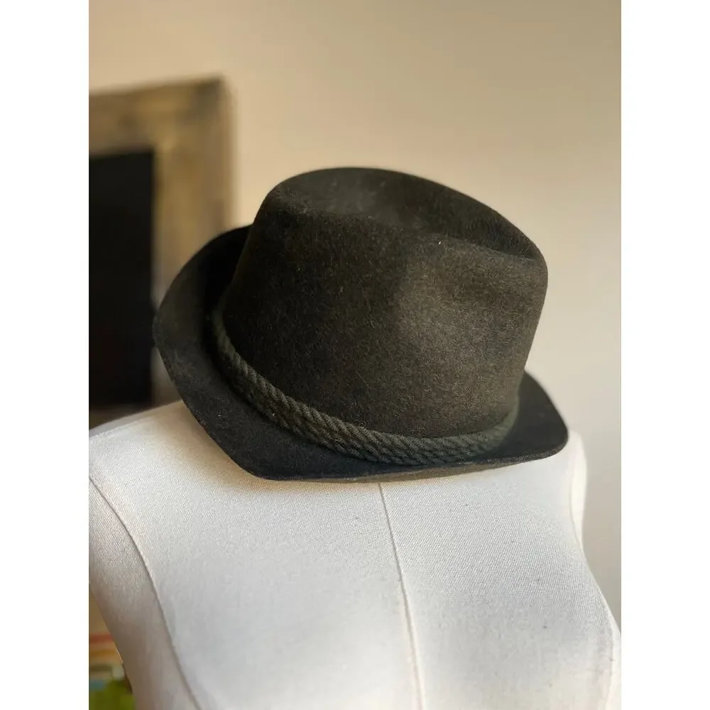 Vintage 50s Green Fedora Hat Wool Felt Braided Rope German Austria